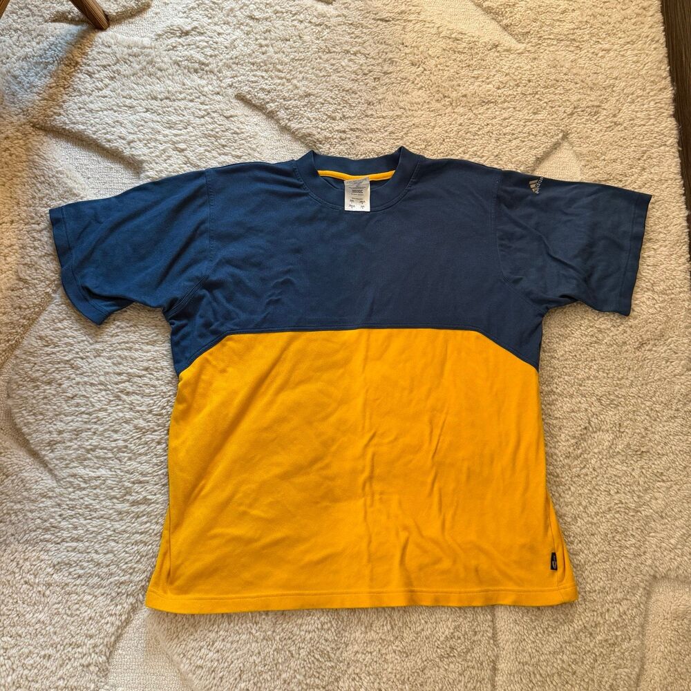 Vintage 90s Y2K Adidas Heavyweight Colorblock T-Shirt Navy Yellow - Large